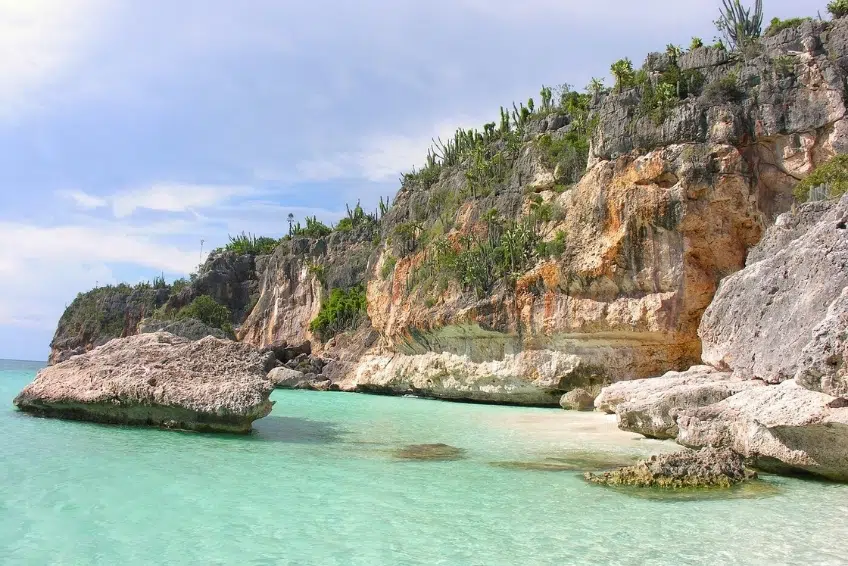 Cactus-covered limestone cliffs in Jaragua National Park