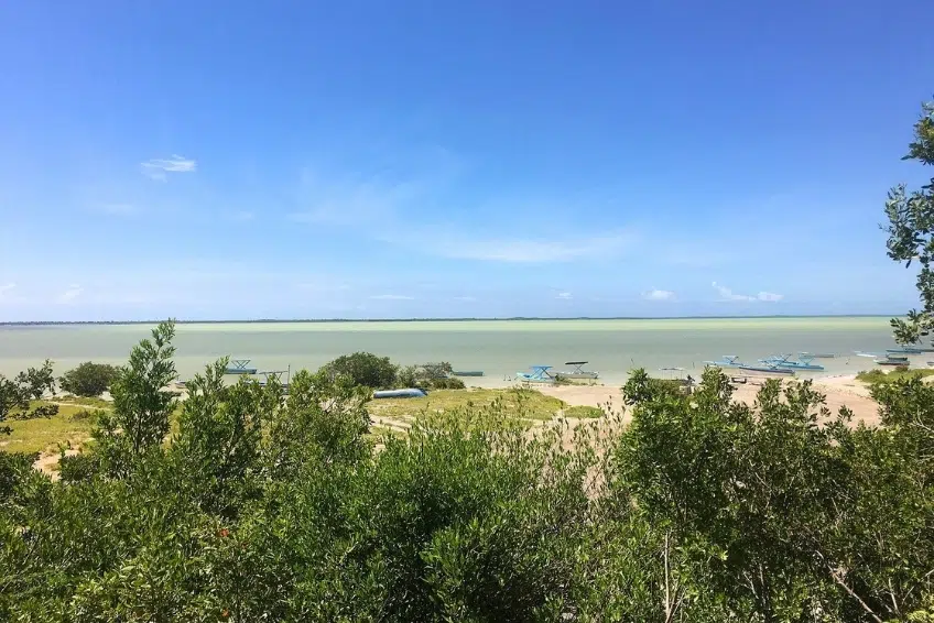 Panoramic view of Laguna de Oviedo boats and shoreline