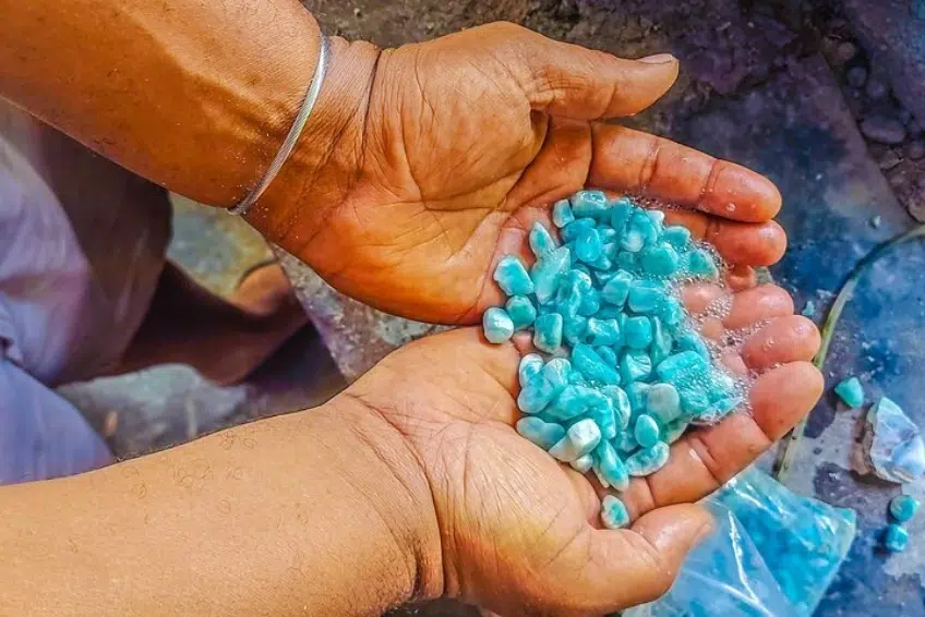 Small polished blue larimar gemstones