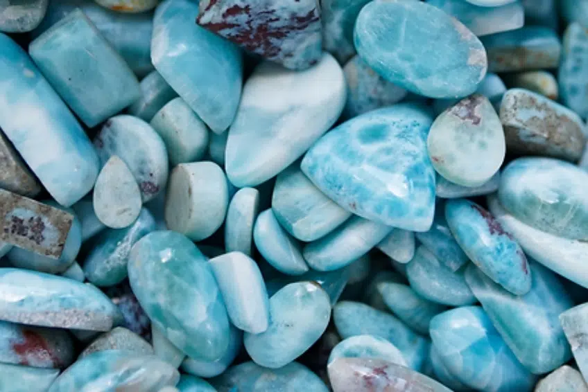 Polished blue larimar gemstones