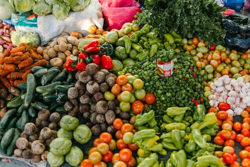 Colorful array of fresh vegetables displayed at the Binational Border Market