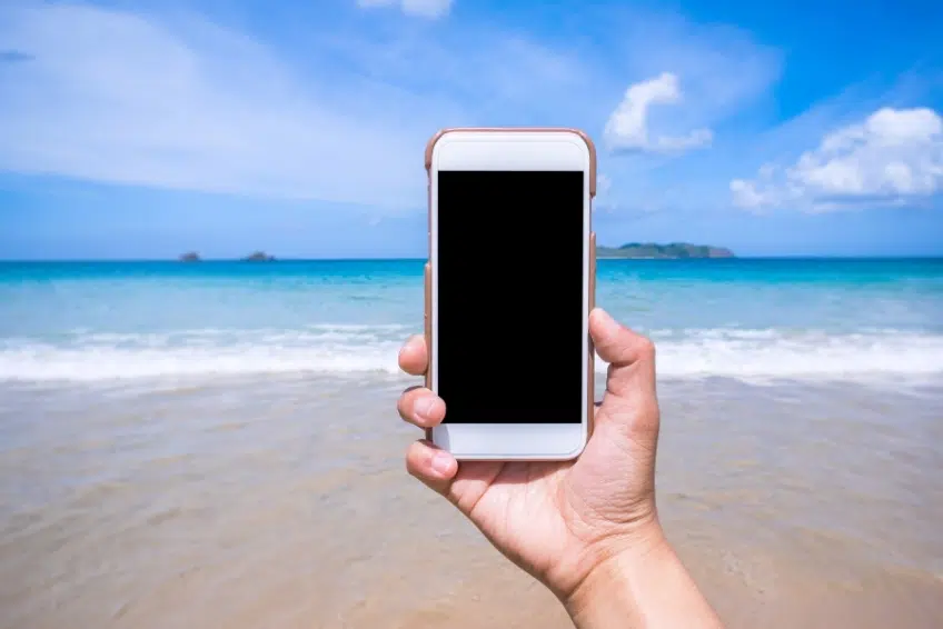 Cell phone on beach in Cabo Rojo