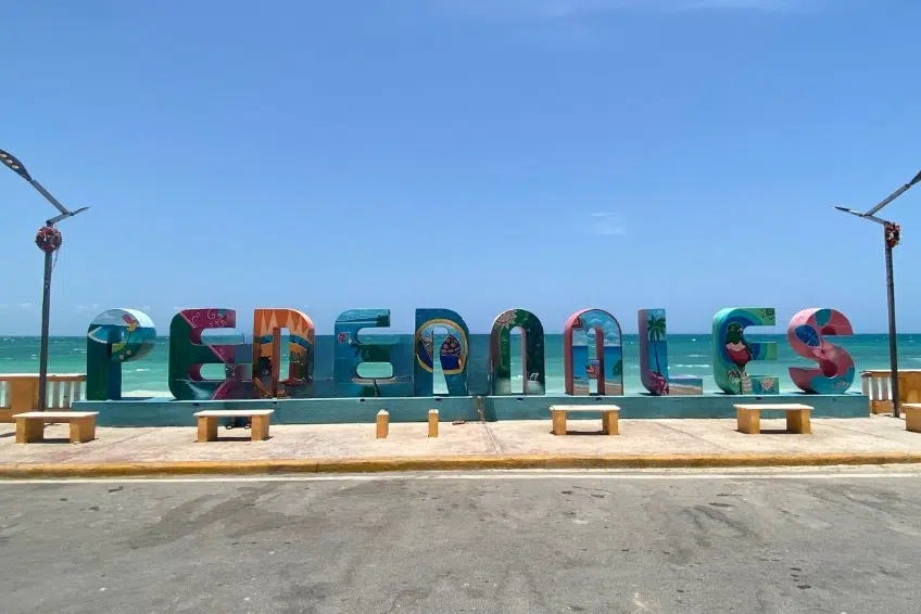 Colorful painted Pedernales welcome sign