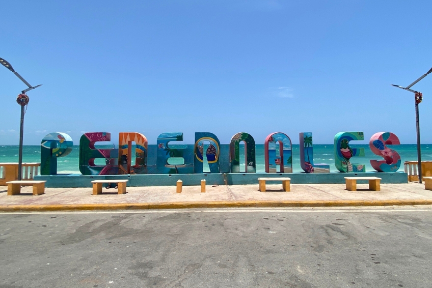 Colorful Pedernales sign on the Dominican Republic waterfront on Cabo Rojo