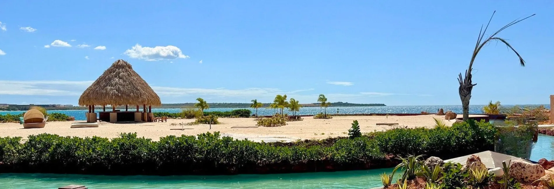 Thatched palapa overlooking ocean at Port Cabo Rojo