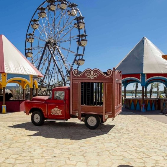 Carnival-themed entertainment area at Port Cabo Rojo complex