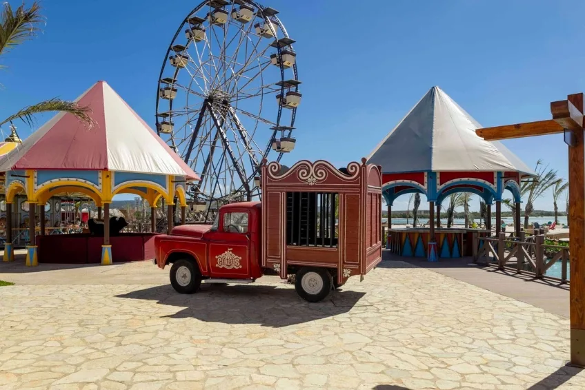 Carnival-themed entertainment area at Port Cabo Rojo complex