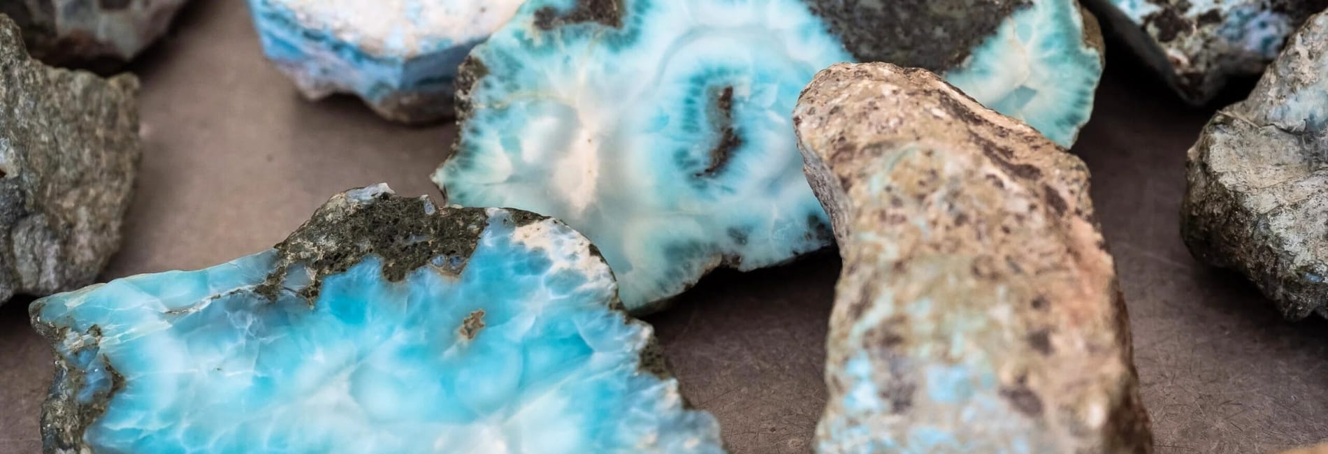 Cross-section of raw Larimar showing blue patterns