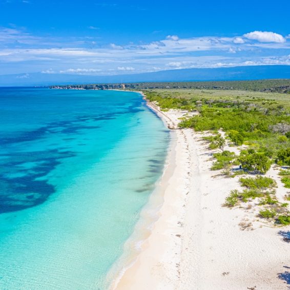 Aerial view of Bahia de las Aguilas white sand coastline