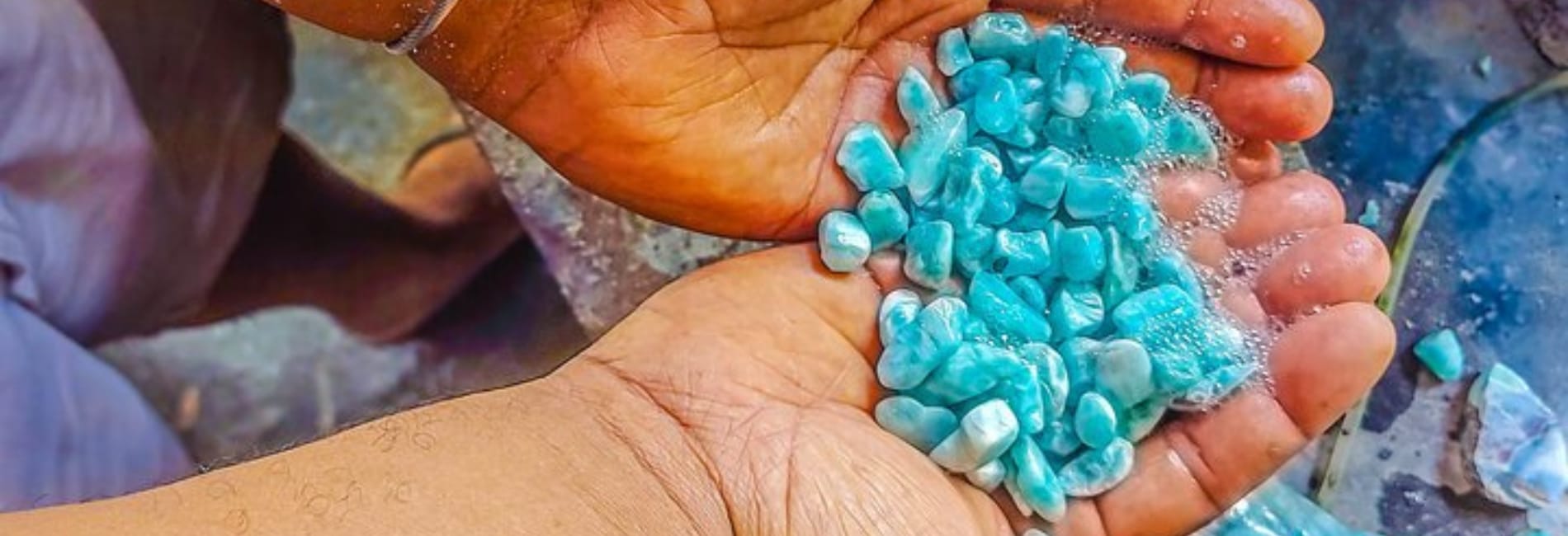 Larimar Stones being washed